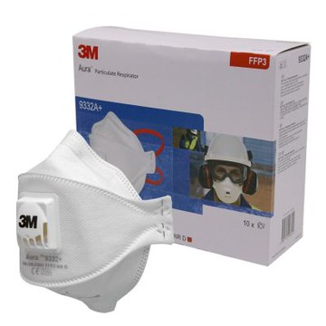 3M FFP3 拋棄式帶閥防塵口罩9332A+ (10片/盒) 汽車鈑噴/修補、工業/建築粉塵場所適用