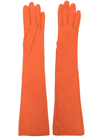 Manokhi - elbow-length leather gloves - women - Leather - 7.5 - Orange