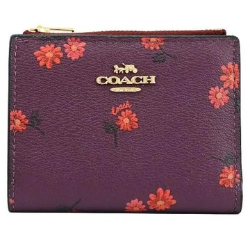 COACH CM853 花卉印花對釦式零錢短夾.酒紅