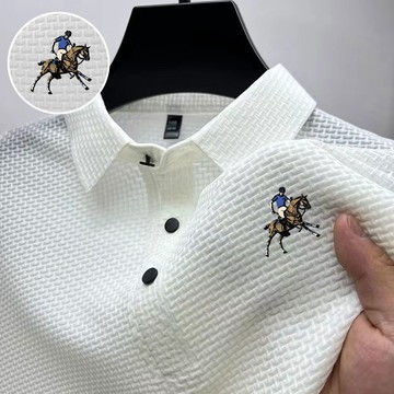 夏季高端竹节冰丝短袖男衬衫领纯色polo衫男