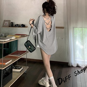 韓版小心機寬鬆露背連衣裙【T652】