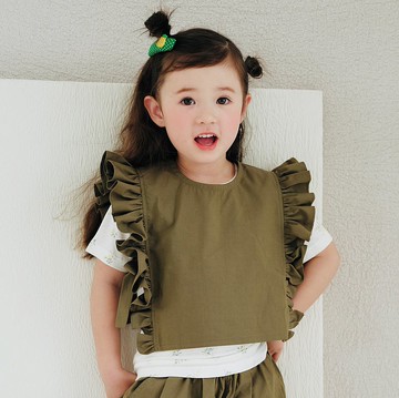 軍綠花邊小背心 / 罩衣 側綁帶  童裝