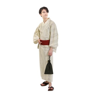 日本 和服 男 綿 浴衣 腰封 2 件 套組 L Z35-b2 yukata