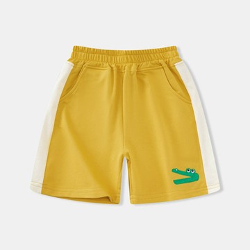 BE TOP - 純棉休閒短褲-可愛鱷魚-黃色