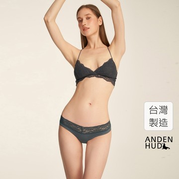 【Anden Hud】經典純色．V蕾絲低腰三角內褲(莊園綠) 純棉台灣製