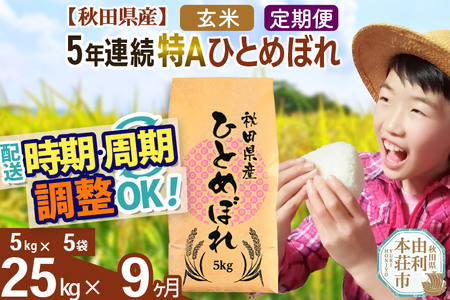 ※令和6年産 新米予約※《定期便9ヶ月》5年連続特A 秋田県産ひとめぼれ 計25kg (5kg×5袋) お届け周期調整可能 隔月に調整OK