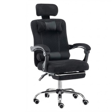 C-FLY 時尚家居 人體工學坐臥電腦椅 無段式氣壓升降 高密度布面坐墊 可收納翻轉式腳墊 頭枕扶手可調節  111~121 x 60 x 60cm  黑色