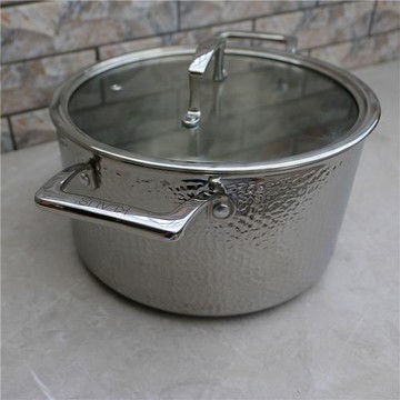 出口美國家用湯鍋304不銹鋼雙耳鍋帶蓋一體加厚24cm不粘鍋電磁灶