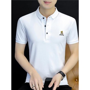 小熊刺繡polo衫男純棉冰絲短袖T恤翻領夏季新款高端男款半袖有領
