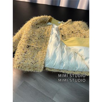 琥珀鎏金色小香羽絨服女2025冬季流蘇氣質顯瘦短款夾棉上衣外套潮