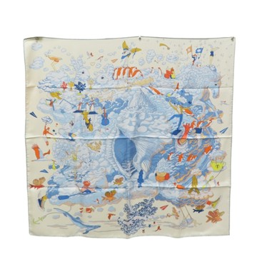 HERMES 愛馬仕 藍色 絲綢 Sur Mon Nuage Scarf 90 方巾 H003900S 【二手名牌BRAND OFF】