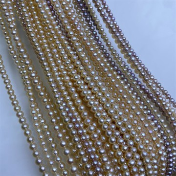 DB----近圓極光4-5mm金色紫色炫彩天然淡水珍珠半成品 圓形小baby珠