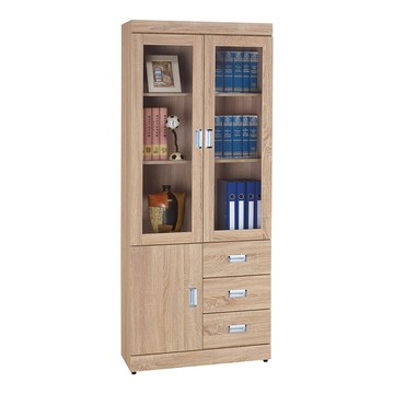 【MUNA 家居】韋佛利原橡色2.7尺三門三抽書櫃/P723