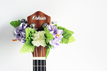 Ukulele lei /  purple hibiscus, Ukulele gifts, Ribbon leis