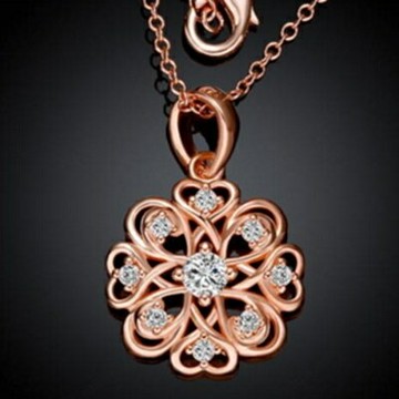 現貨+預購 玫瑰金項鍊純銀鑲鑽吊墜-精緻氣質錦繡花母親節生日情人節禮物女飾品3色73br128【獨家進口】【米蘭精品】
