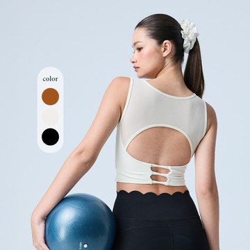 元動力 美背挖空網紗拼接運動背心(三色；S-L)