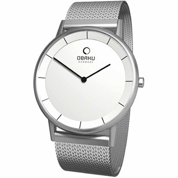 OBAKU 纖薄哲學二針時尚米蘭腕錶-銀白-V143GCWMC