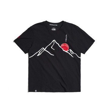 江戶勝 日系 男裝 經典立體山黑潮短袖T恤(黑色) #上衣