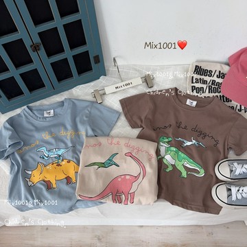 🌈✨mix1001薄款‼️涼爽棉 不一樣的恐龍印圖上衣✨兒童薄 恐龍天地印圖上衣 5-17