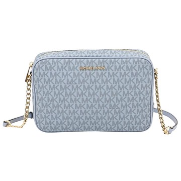 MICHAEL KORS - 滿版LOGO皮革斜背包 (水藍)