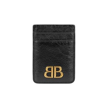 BALENCIAGA Monaco BB 金釦磁釦2卡卡片夾/名片夾(黑色) 806214 2AAXB 1000