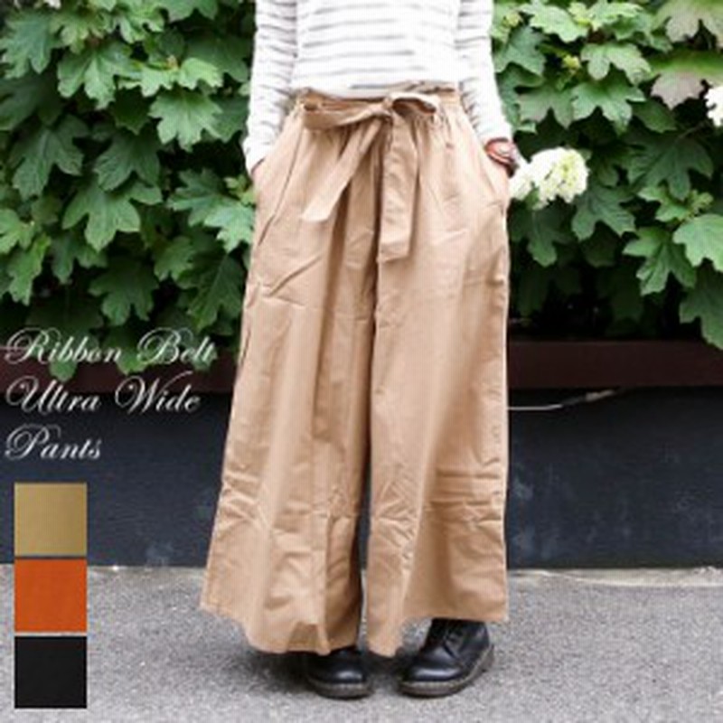 超祭りsale 即納 秋新作 ワイドパンツ 大きいサイズ レディース ロング丈 ガウチョ パンツ ボトムス ワイドパンツ リボンベルト付 通販 Lineポイント最大6 0 Get Lineショッピング