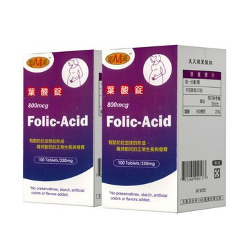 葉酸 (2入組)美天健 葉酸錠800mcg 100錠/盒