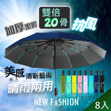 QiMart 20骨抗風高質感摺疊自動傘(B款)x8入