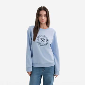 【Retro Casual】女裝-傘LOGO經典格貼布刺繡圓領長袖大學T-藍色