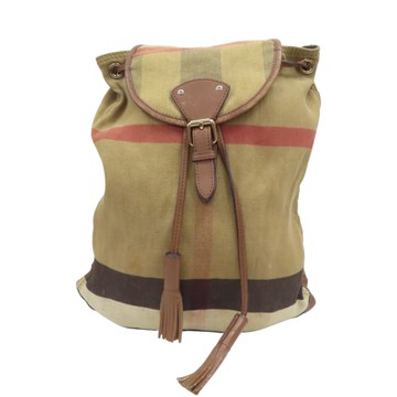 BURBERRY 巴寶莉 棕色 帆布 格紋 後背包 【二手名牌BRAND OFF】