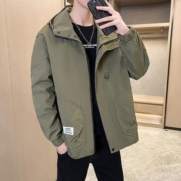 戶外防風沖鋒衣高級感工裝外套男春秋潮流寬松帥氣連帽夾克登山服