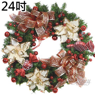24吋成品樹圈(紅奶白)，聖誕節/聖誕佈置/聖誕掛飾/聖誕裝飾/聖誕吊飾/聖誕花材，X射線【X106816】