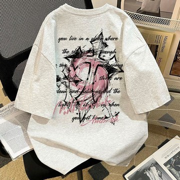 24H出貨！短袖 T恤 男 純棉 印花 寬版 圓領 百搭 美式 復古 夏季 潮流 休閒 穿搭 男裝 上衣 短T 透氣