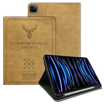 VXTRA 二代筆槽版 VXTRA 2022 iPad Pro 11吋 第4代 北歐鹿紋平板皮套 保護套(醇奶茶棕)