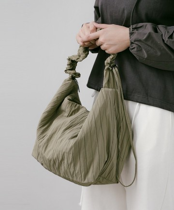 supportingrole 輕盈柔和抽繩元素多用手提斜肩背包 灰綠