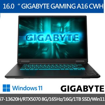 GIGABYTE 技嘉GAMING A16 CWHI3TW894SH 16吋電競筆電 i7-13620H/RTX5070 8G/16G/1TB/Win11/WUXGA