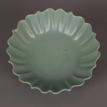 北宋 汝窯青釉瓜棱花口碗 盤子 仿 宋代舊貨古玩瓷器五大名窯擺件