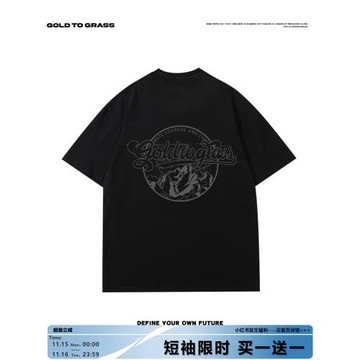 gtg原創美式山峰印花短袖T恤夏季新款oversize圓領純棉體恤衫男