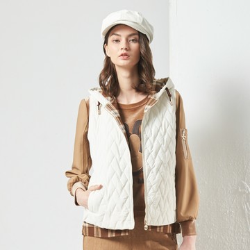 CLL巧玲瓏 格紋拼接鋪棉連帽背心(白色) 5334801