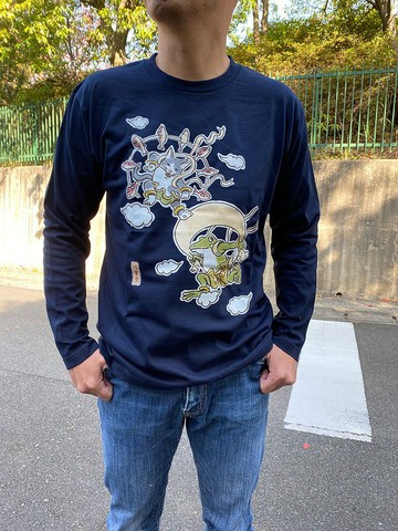 長袖 T 卹 Fukin Raijin 海軍藍男女通用
