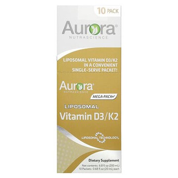 Aurora Nutrascience, 脂質體維生素 D3/K2，10 包，每包 0.68 液量盎司（20 毫升）