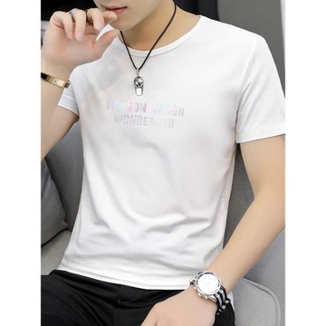 莫代爾夏季短袖t恤男士潮流潮牌白色圓領衣服男生打底衫半袖夏天