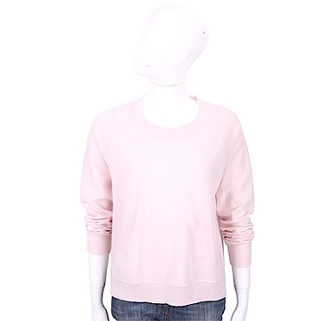 ALLUDE 喀什米爾坑條口袋細節粉色針織羊毛衫