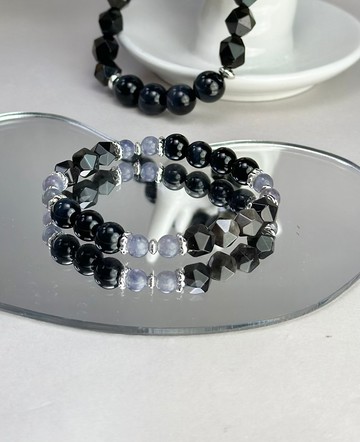 情侶款 藍虎眼石 銀曜石 堇青石 水晶手鍊/招財 防小人 自信