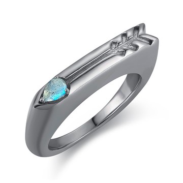 拉長石圖章戒指-箭心形客製女戒-925純銀印章情侶對戒-免費刻字