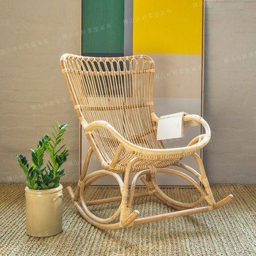真藤搖椅成人北歐印尼藤手工編織藤編藤椅沙發椅子陽台休閒椅