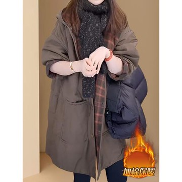 2026秋冬季新款女士寬松休閑時尚棉衣外套中長款寬松復古棉服上衣