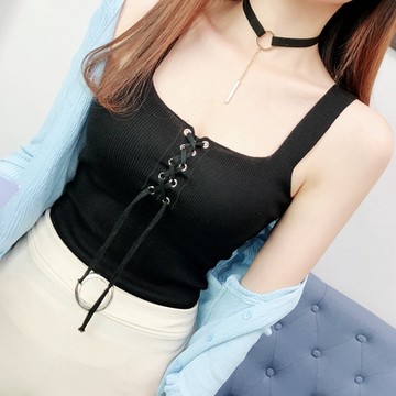 【Doris】♥️背心組合♥️(現貨當天出) 夏季百搭時尚系帶綁帶小方領針織吊帶修身內搭無袖背心(平價)