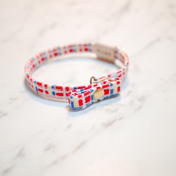 貓 小啾啾項圈 紅黃格紋 附雙面扭轉名牌 贈鈴鐺