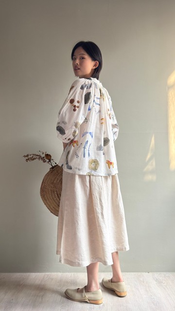 小馬之歌/小立領版本七分袖上衣/設計師印花系列雙層棉紗100%棉